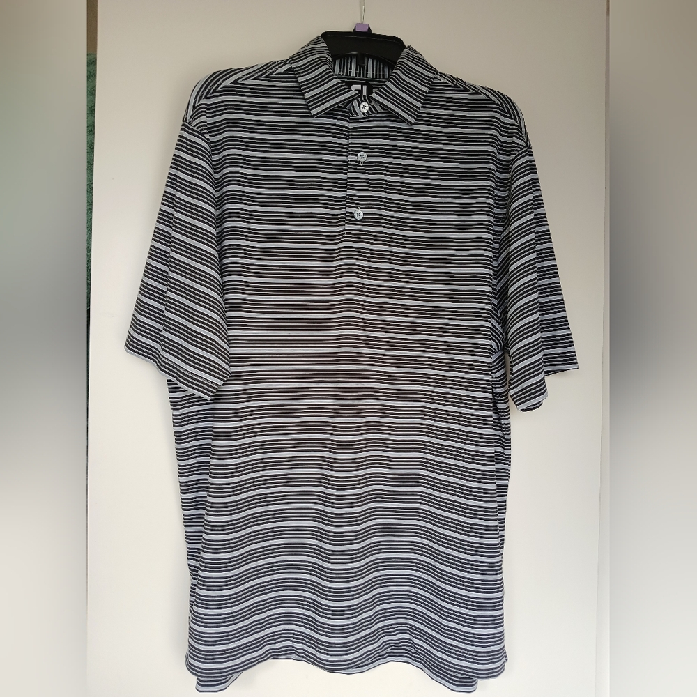 FootJoy Black and Gray Striped Golf Polo Shirt Size Large